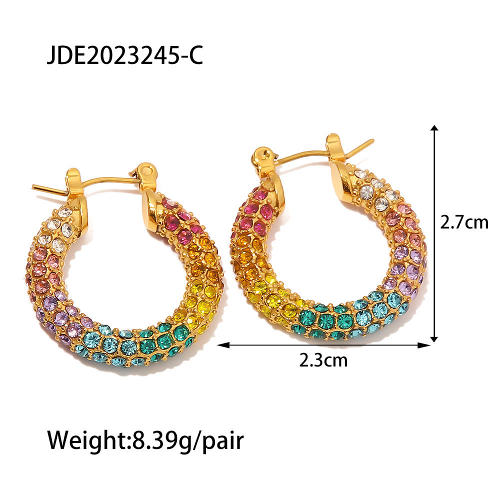 Wholesale 18K Gold Plated Pave Colorful Full Diamond Earrings Stainless Steel